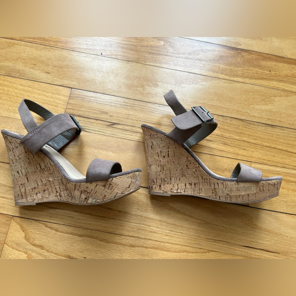 Steve Madden Taupe Ankle-Strap Platform Wedge Sandals
